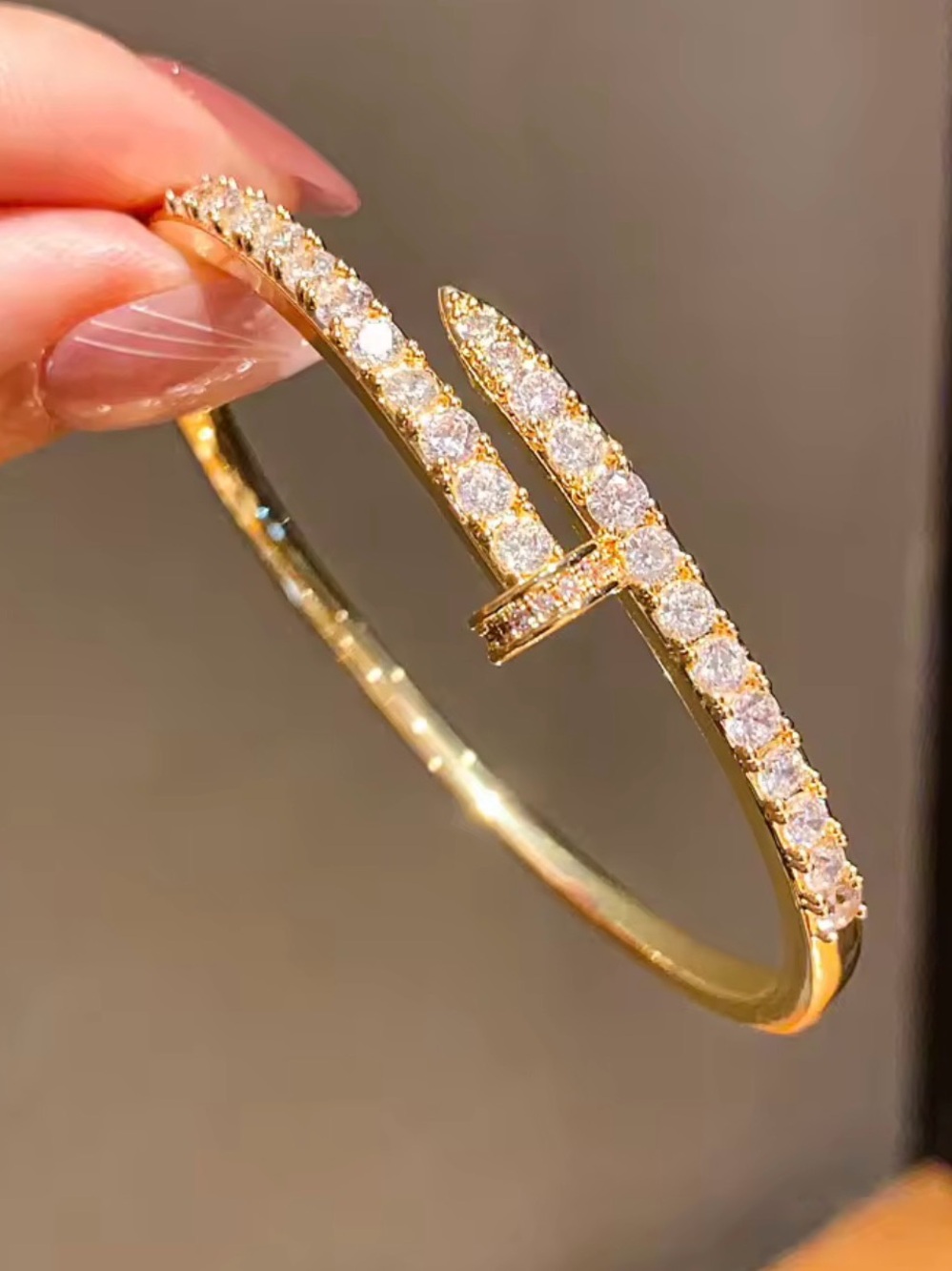 Gold Crystal Pave Nail-Style Cuff Bracelet